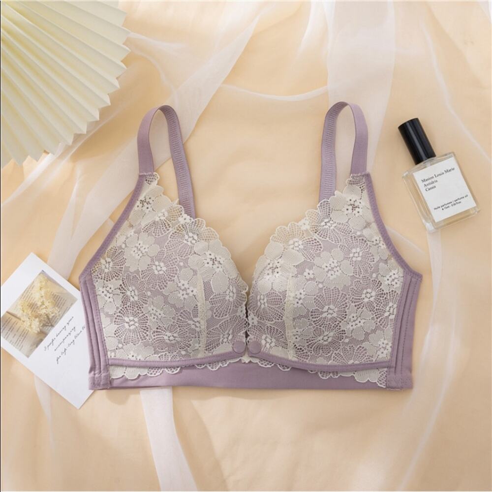 Maternity Lace Front Two Tone Snap Front Nursing Bra Size Small